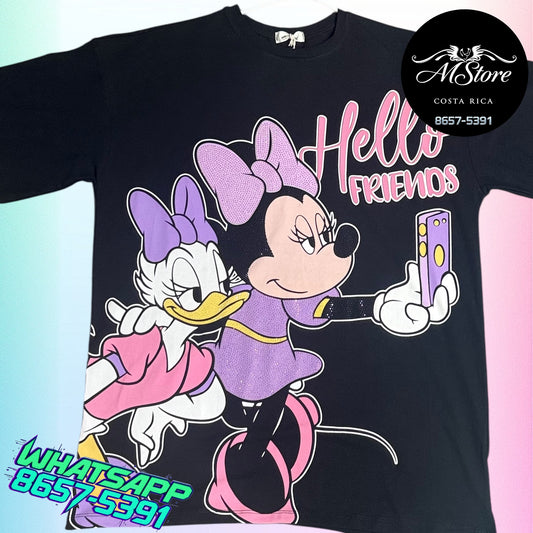 Blusón Oversize MMB  Minnie Daisy Cel Negro Tela fria