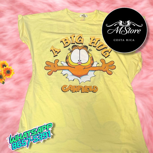 Vestido Oversize  Garfield Amarillo Tela Piel Fria