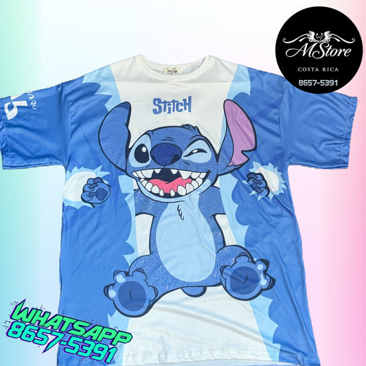 Blusón Oversize STB Stich Azulito Tela piel de durazno