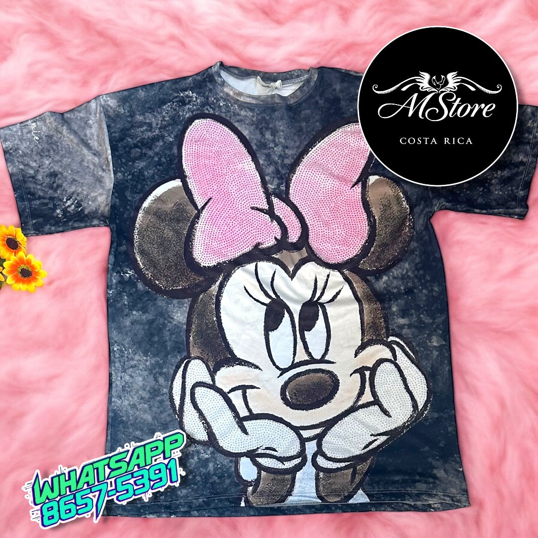 Blusón Oversize Minnie Lazote Rosa Negro Gris Tela piel de durazno