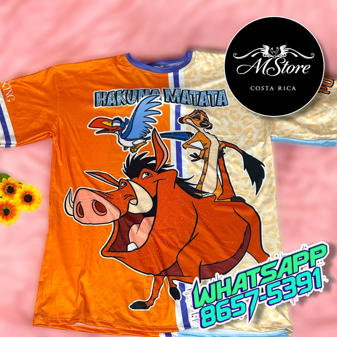Blusón Oversize Hakuna Timon Pumba Tela Piel de Durazno
