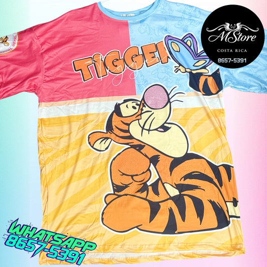 Blusón Oversize WPB Tiger Mariposa Amarillo Celeste Tela piel de durazno