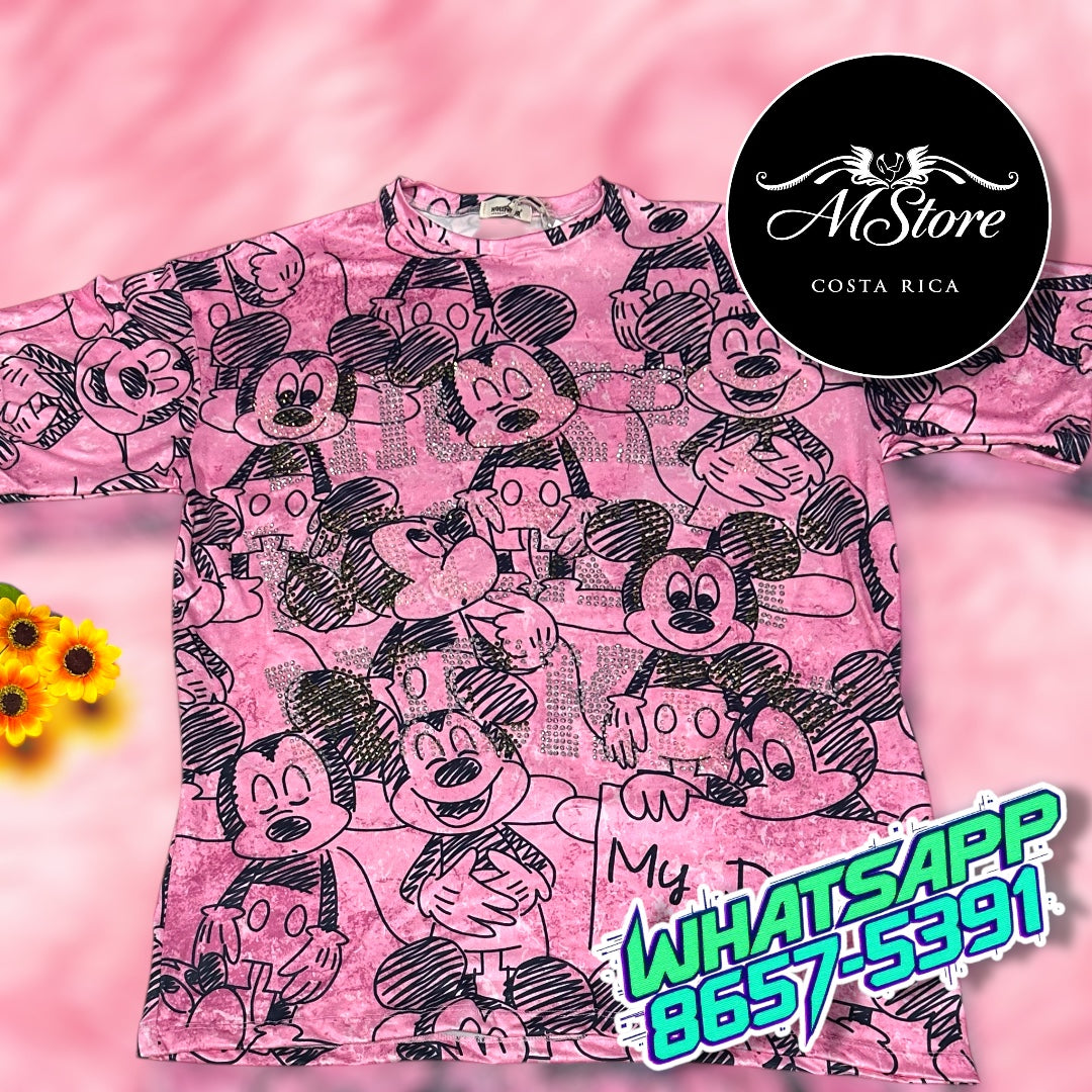 Blusón Oversize Mickey Pindado Rosa Tela Piel de Durazno
