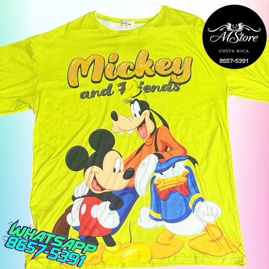 Blusón Oversize MMB  Mickey Verde Limón Tela Piel de Durazno