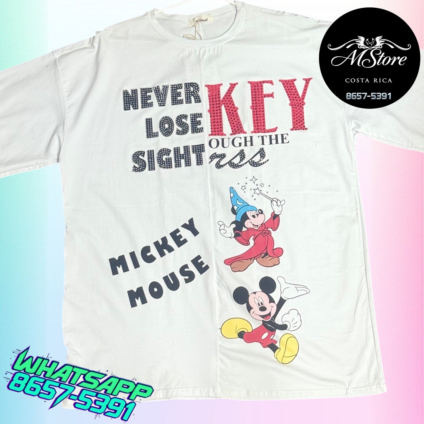 Blusón Oversize MMB Mickey Mango Blanco Tela Fria