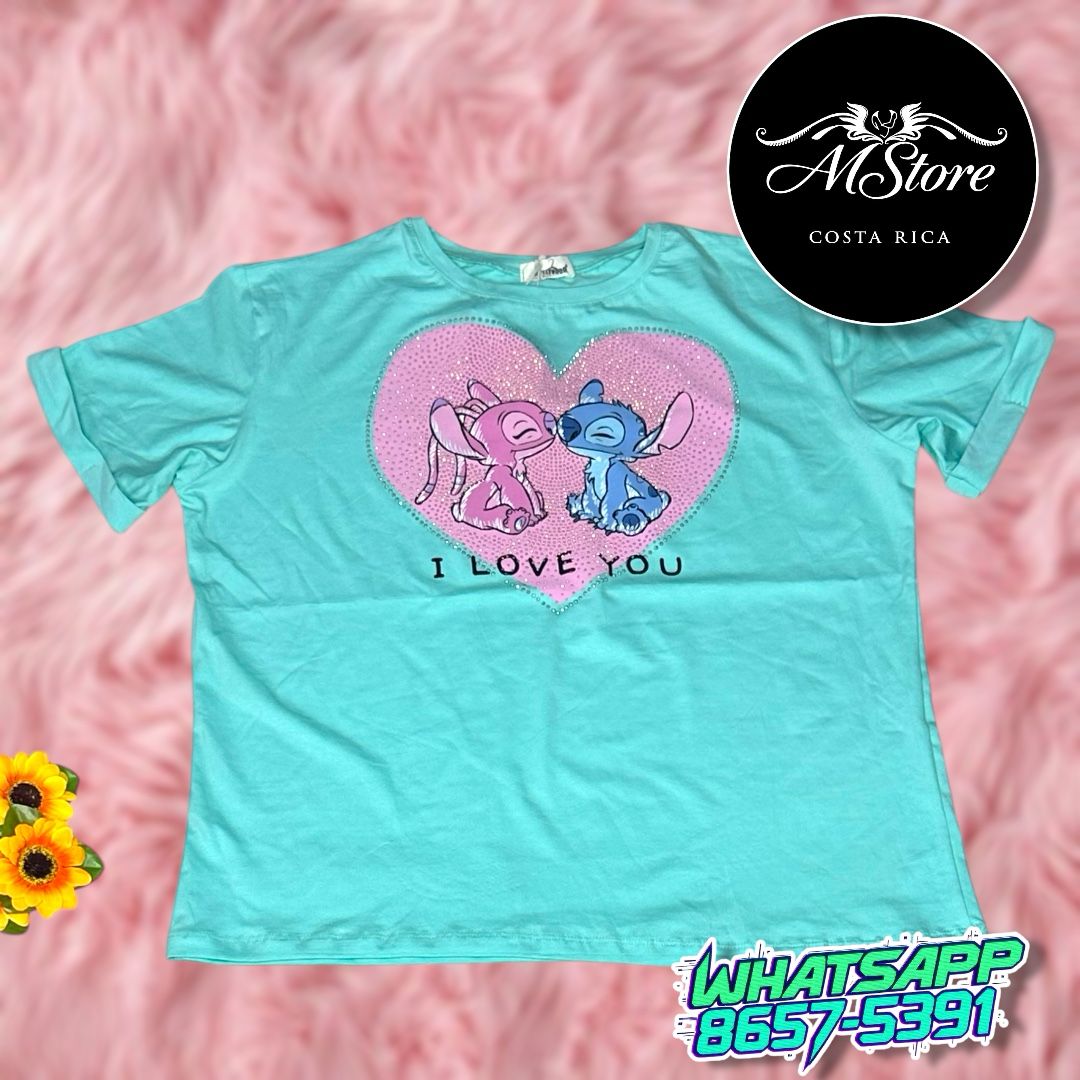 Corte L Stitch Corazon Menta Tela Fría