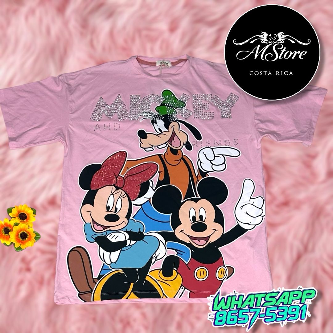 Blusón Oversize Minnie Guffy Mickey Rosa Tela Fría