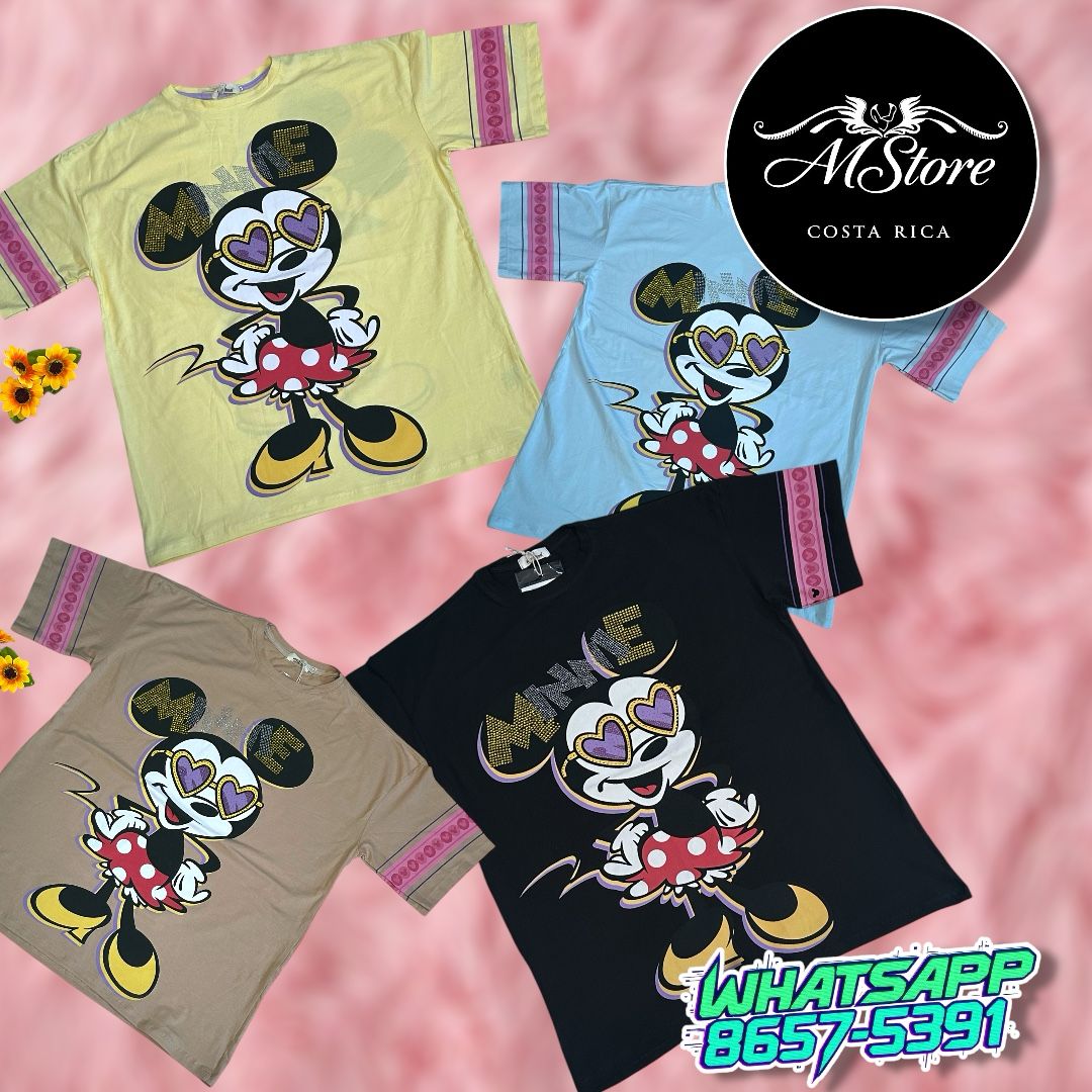 Blusón Oversize Mickey Lentes de Corazones Celeste Tela Fría
