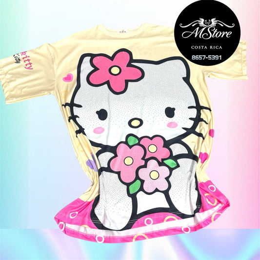 Blusón Oversize HKB Hello Kitty Flores  Tela Piel de durazno