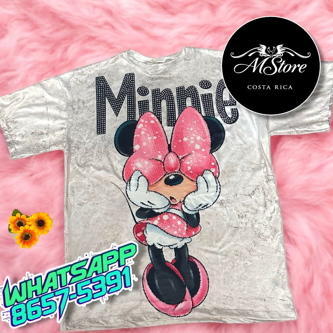 Blusón Oversize Minnie Gris Lazo Tela piel de durazno