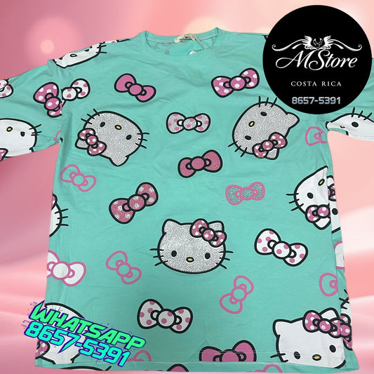 Blusón Oversize Hello Kitty Lazitos Menta Tela Fría
