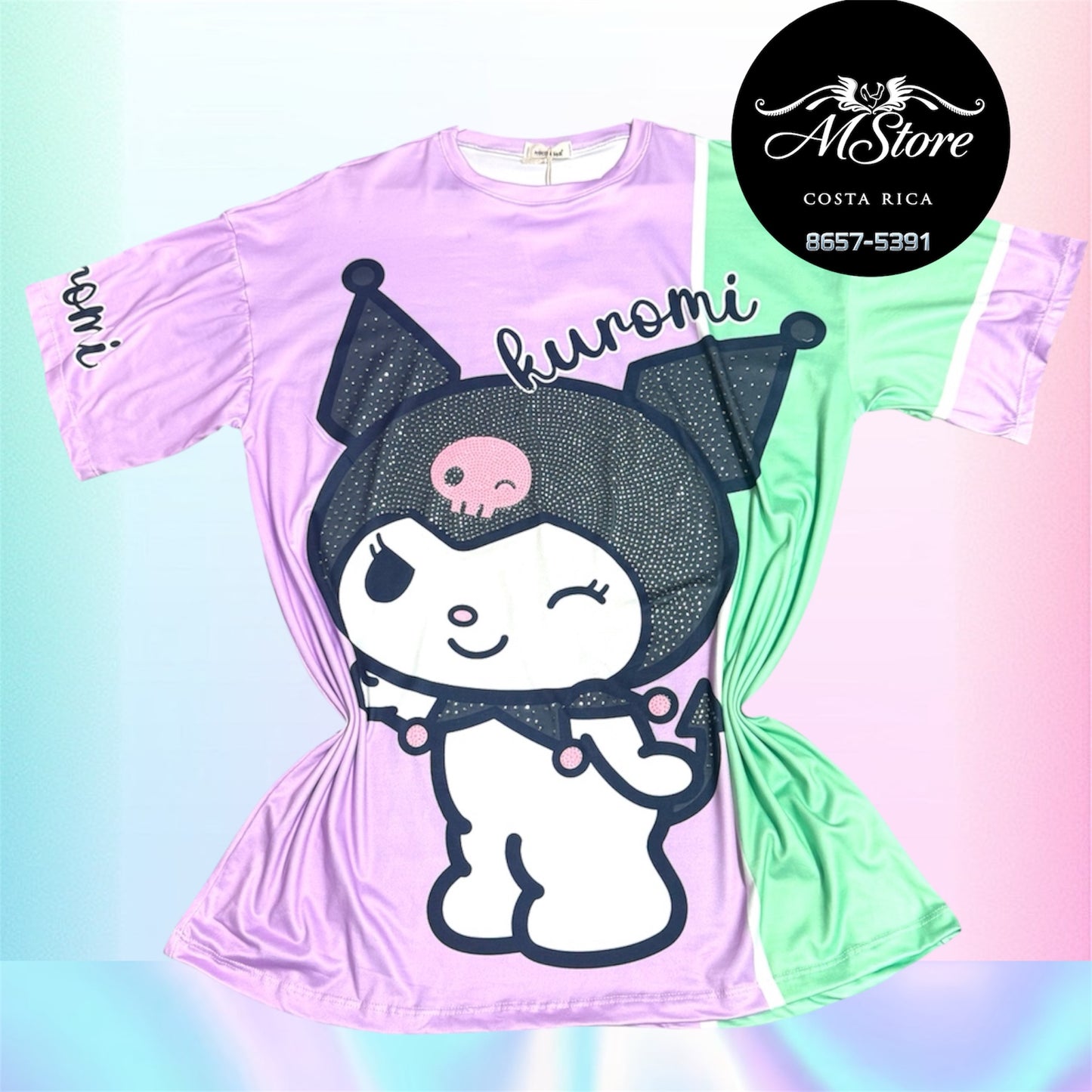 Blusón Oversize HKB Kuromi Lila Tela piel de durazno