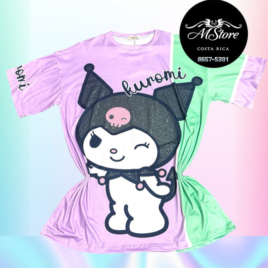 Blusón Oversize HKB Kuromi Lila Tela piel de durazno