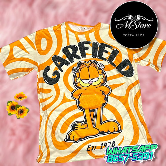 Blusón Oversize Garfield Naranja Tela piel de durazno