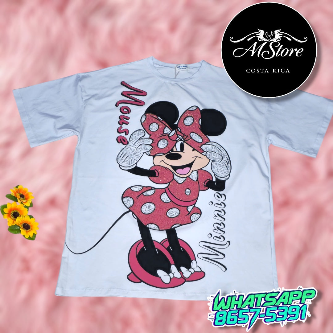 Blusón Oversize  Minnie Lazo Tapa Cara Blanco Tela Fría