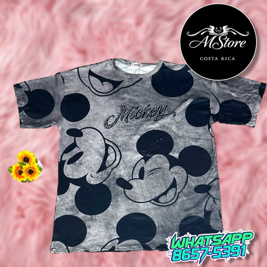 Blusón Oversize Mickey Gris Tela piel de Durazno