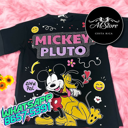 Blusón Oversize  Mivkey Pluto Negro Tela Fría