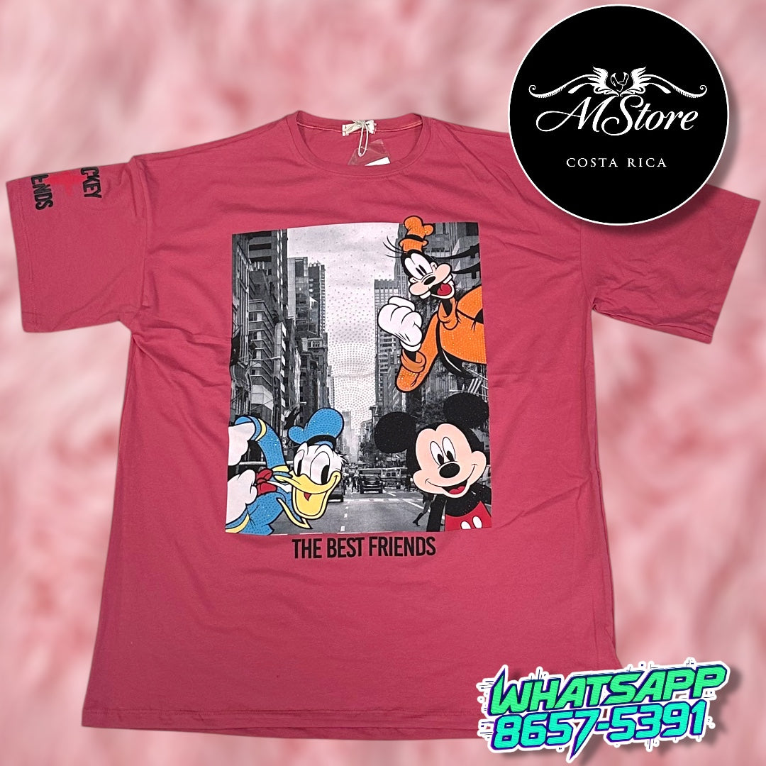 Blusón Oversize Guffy Mickey Cuadro Rosa Tela Fría