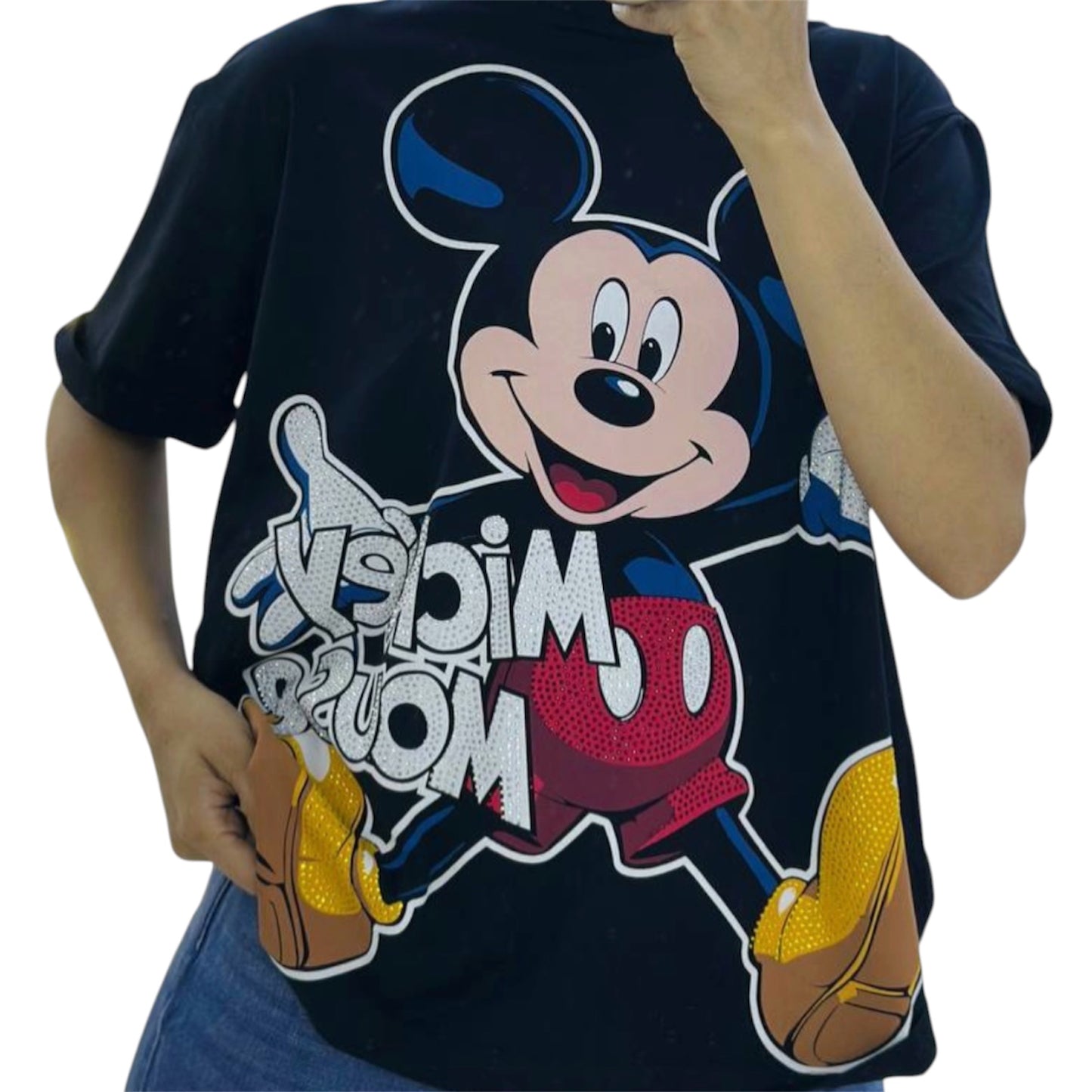 Blusa Corte L Mickey Saludando Negro