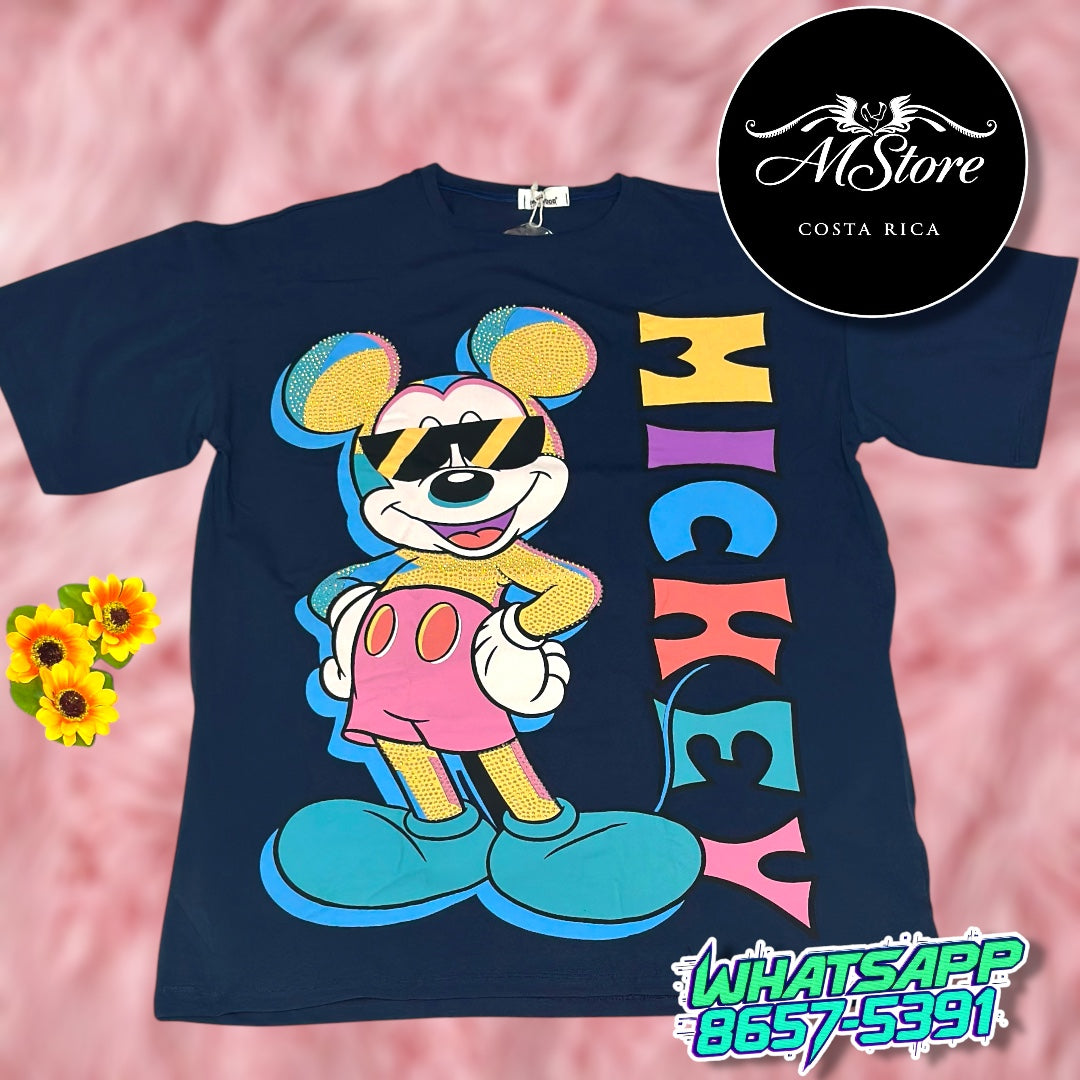 Blusón Oversize  Mickey Colores Azul Tela Fría