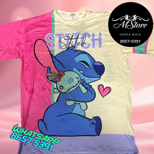 Blusón Oversize Stitch abrazando a trapito rosa beige Tela piel de durazno