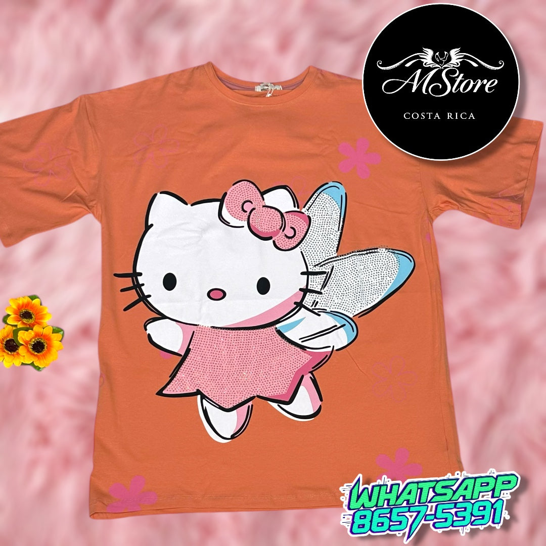 Blusón Oversize Hello Kitty Alitas Mandarina  Tela Fría