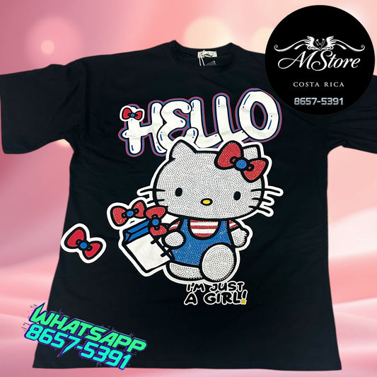 Blusón Oversize Hello Kitty Cartera Negro Tela Fría