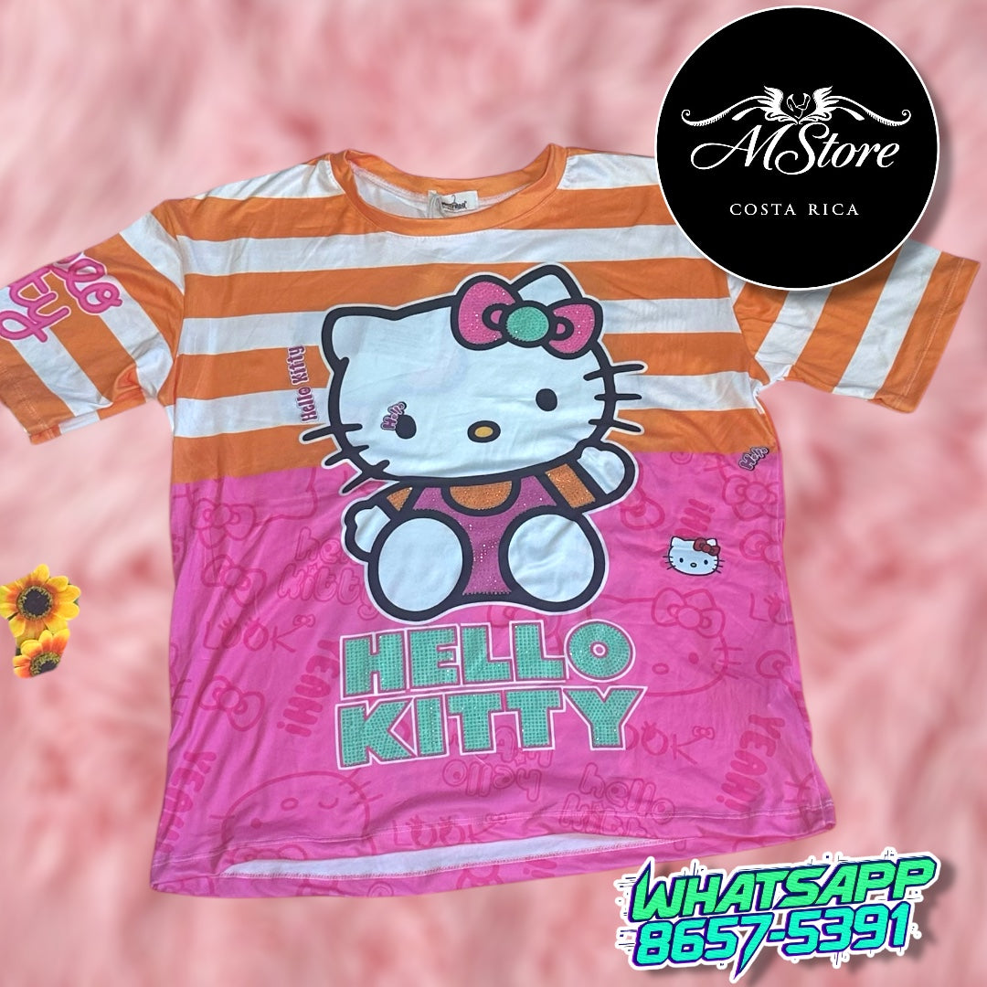 Corte L Hello Kitty Rosa Naranja Tela Piel de durazno