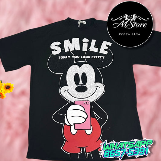 Blusón Oversize Mickey Smile negro Tela Fria