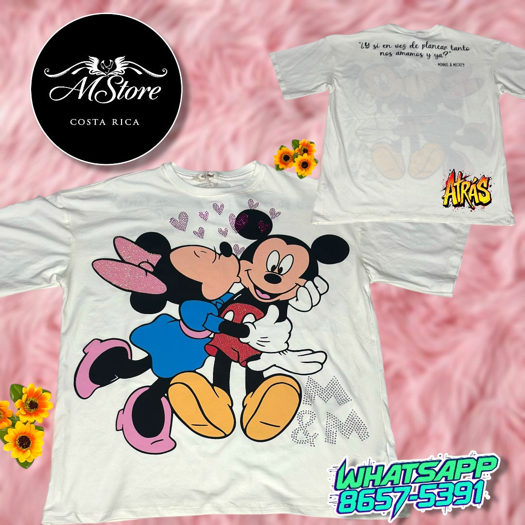 Blusón Oversize Minnie Mickey Romanticones Blanco Tela Fría