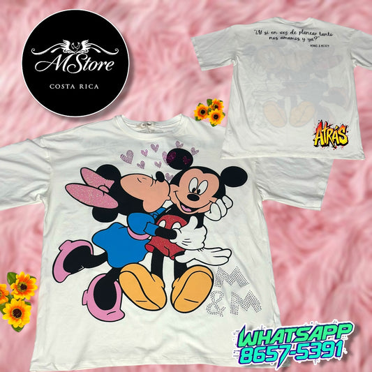 Blusón Oversize Minnie Mickey Romanticones Blanco Tela Fría