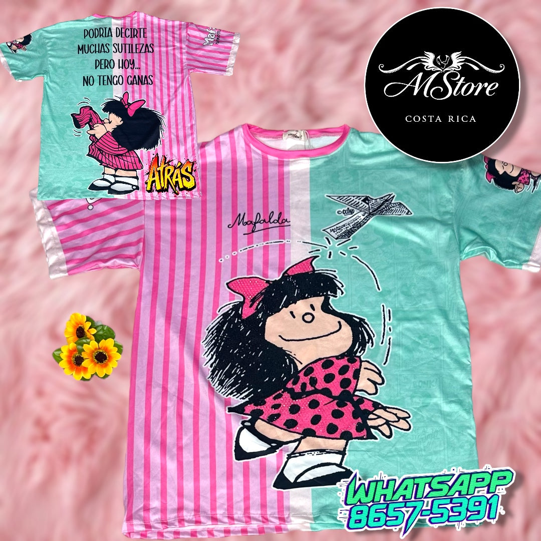 Blusón Oversize Mafalda Menta Rosa Tela piel de Durazno