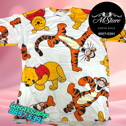 Blusón Oversize Winnie Tiger Blanco Tela piel de durazno