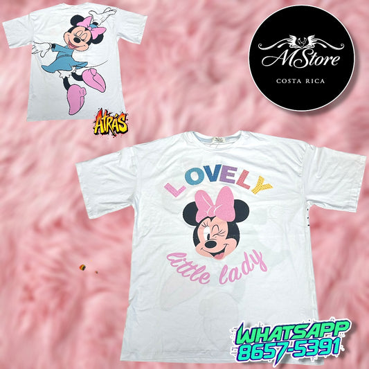 Blusón Oversize Minnie Lovely Blanco Tela Fría