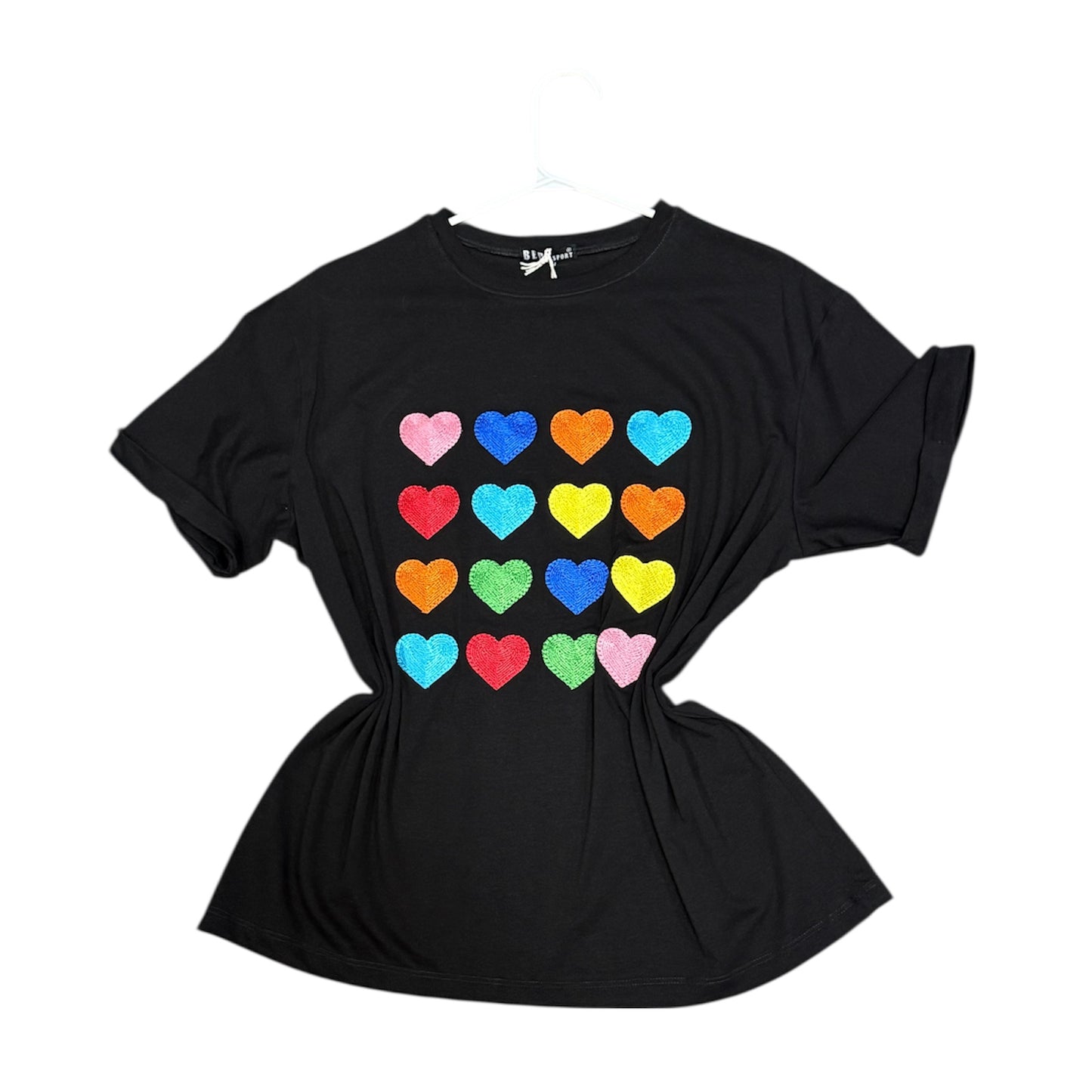 Blusa Corte L Corazones Juntos Negro Bordados