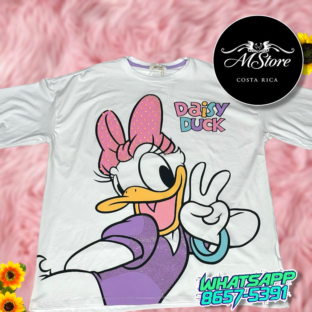 Blusón Oversize Minnie Daisy Blanco Tela Fría