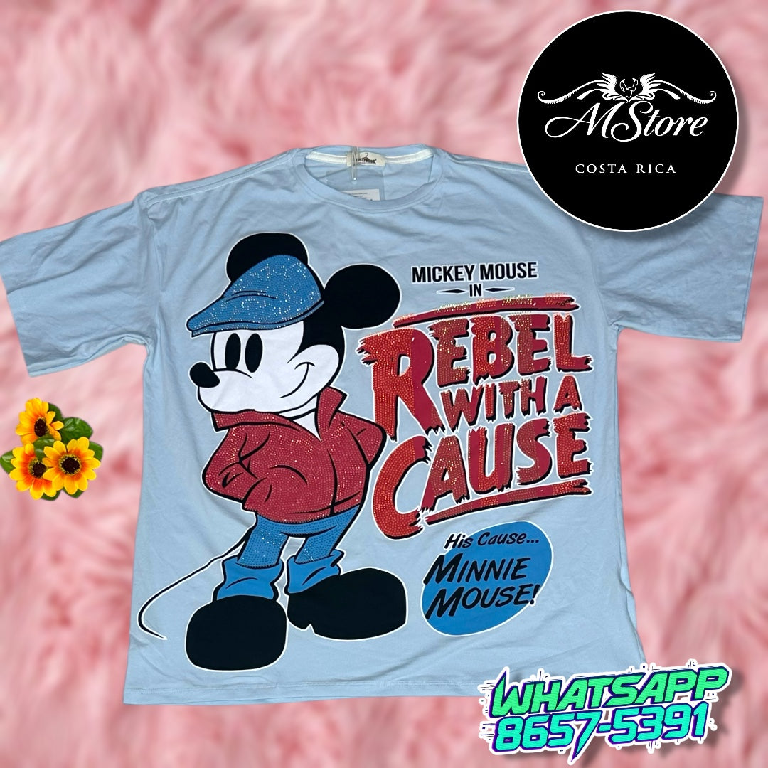 Blusón Oversize Mickey Vestido Gorra Celeste Tela Fría