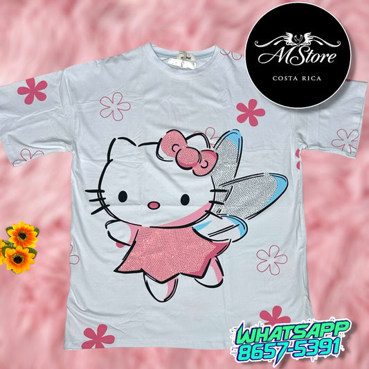 Blusón Oversize Hello Kitty Alitas Blanco  Tela Fría