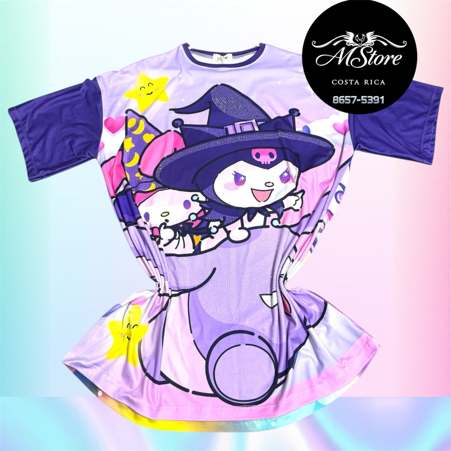 Blusón Oversize HKB Kuromi Sombrero Tela piel de durazno