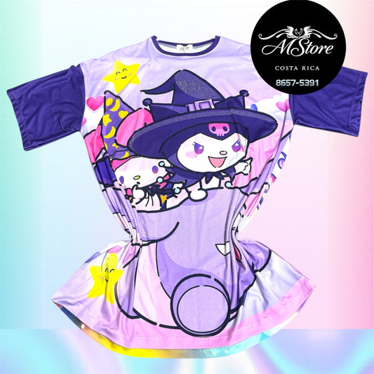 Blusón Oversize HKB Kuromi Sombrero Tela piel de durazno