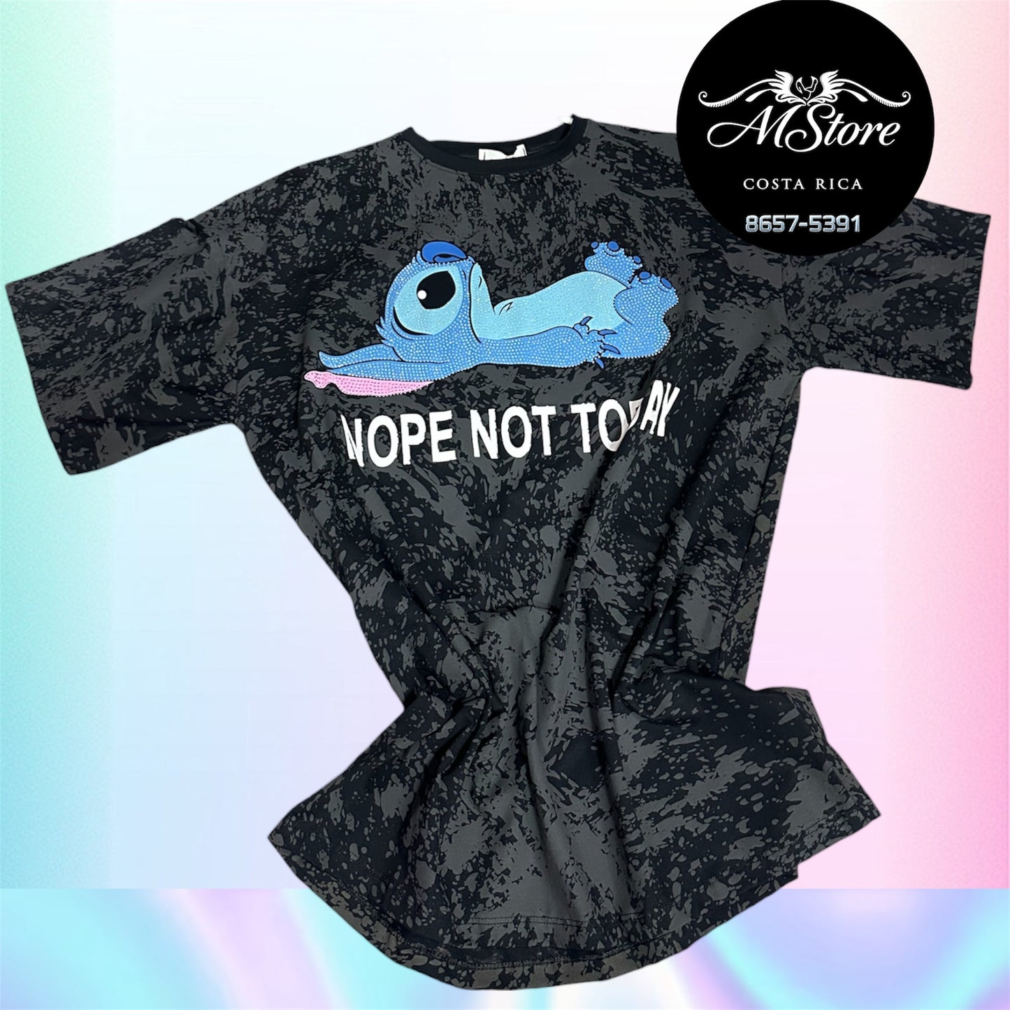 Blusón Oversize St Stitch Dormido Negro Tela Fría