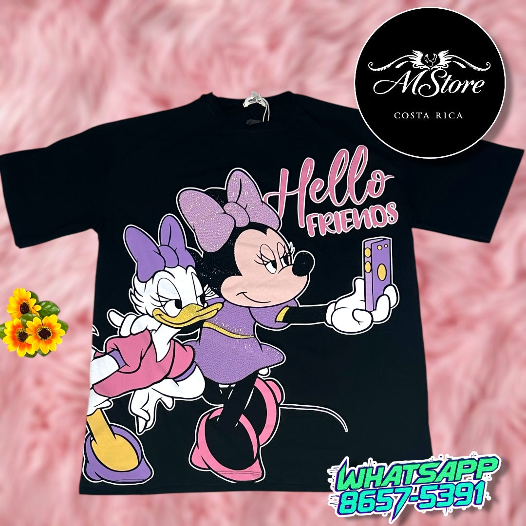 Blusón Oversize Minnie Daisy Cel Negro Tela Fría