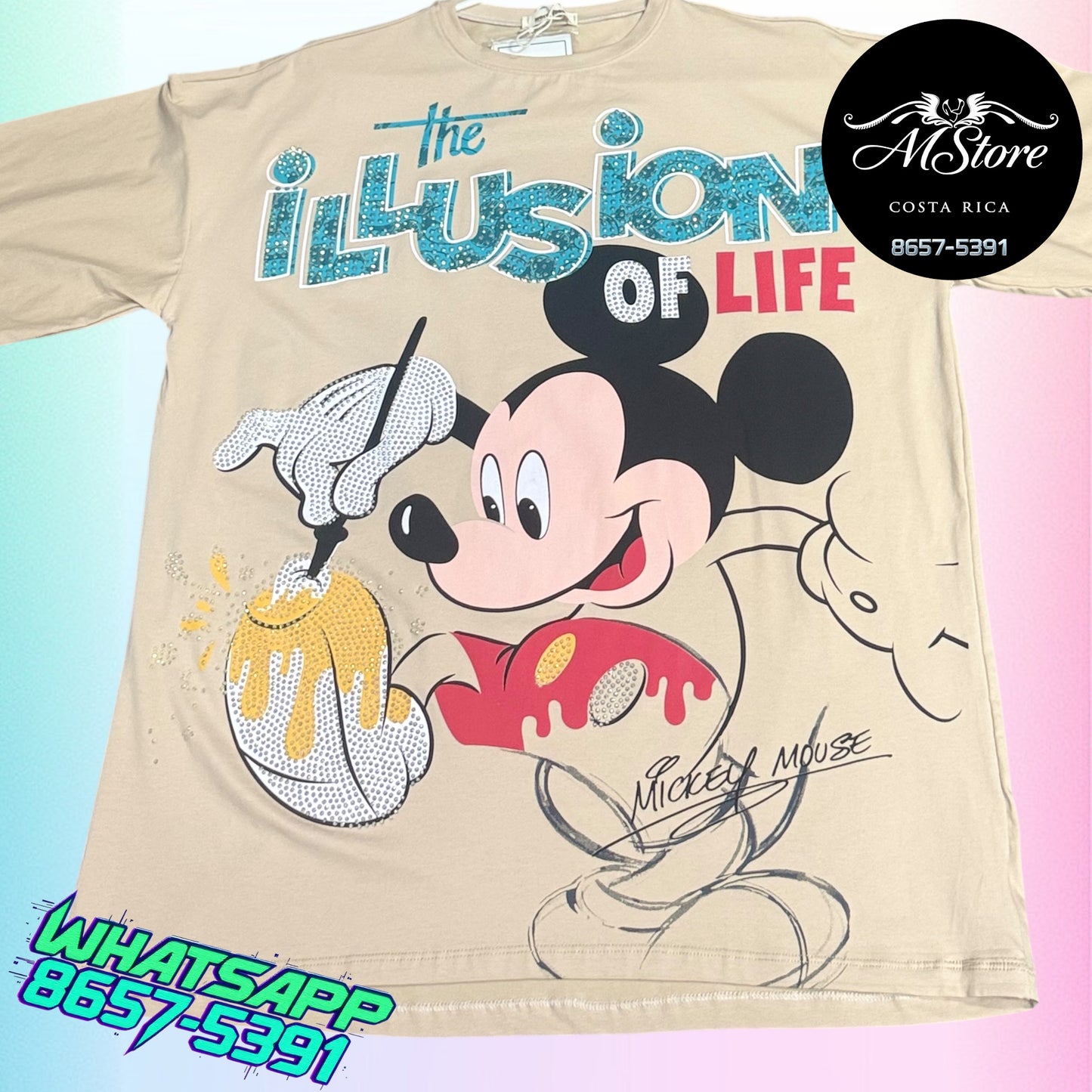 Blusón Oversize MMB  Mickey Illusion Beige Tela fria