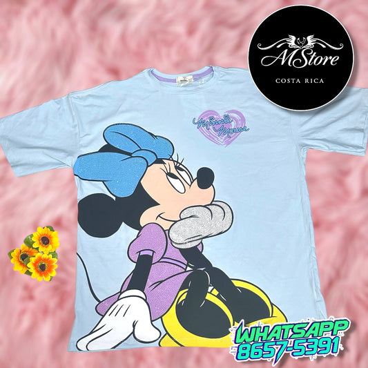 Blusón Oversize Minnie Sentada Pensado Celeste Tela Fría