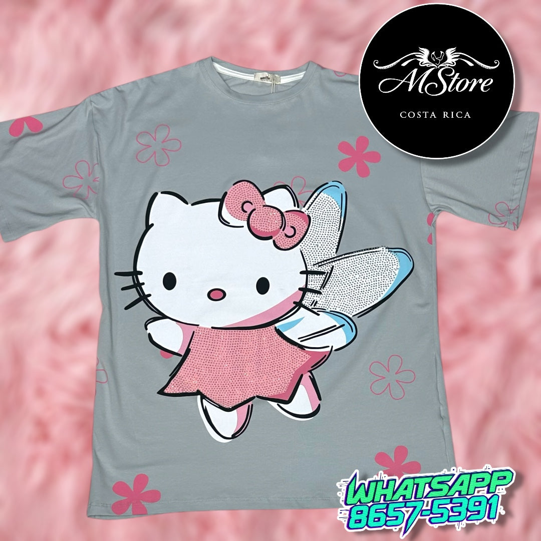 Blusón Oversize Hello Kitty Alitas Gris Tela Fría