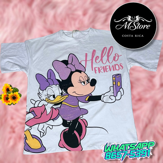 Blusón Oversize Minnie Daisy Cel Blanco Tela Fría