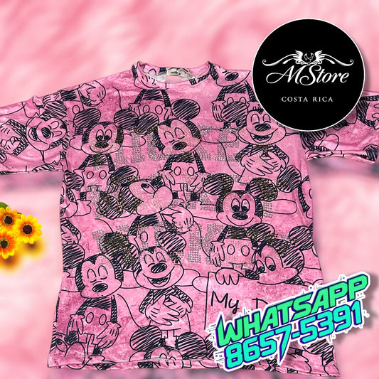 Blusón Oversize Mickey Pindado Rosa Tela Piel de Durazno