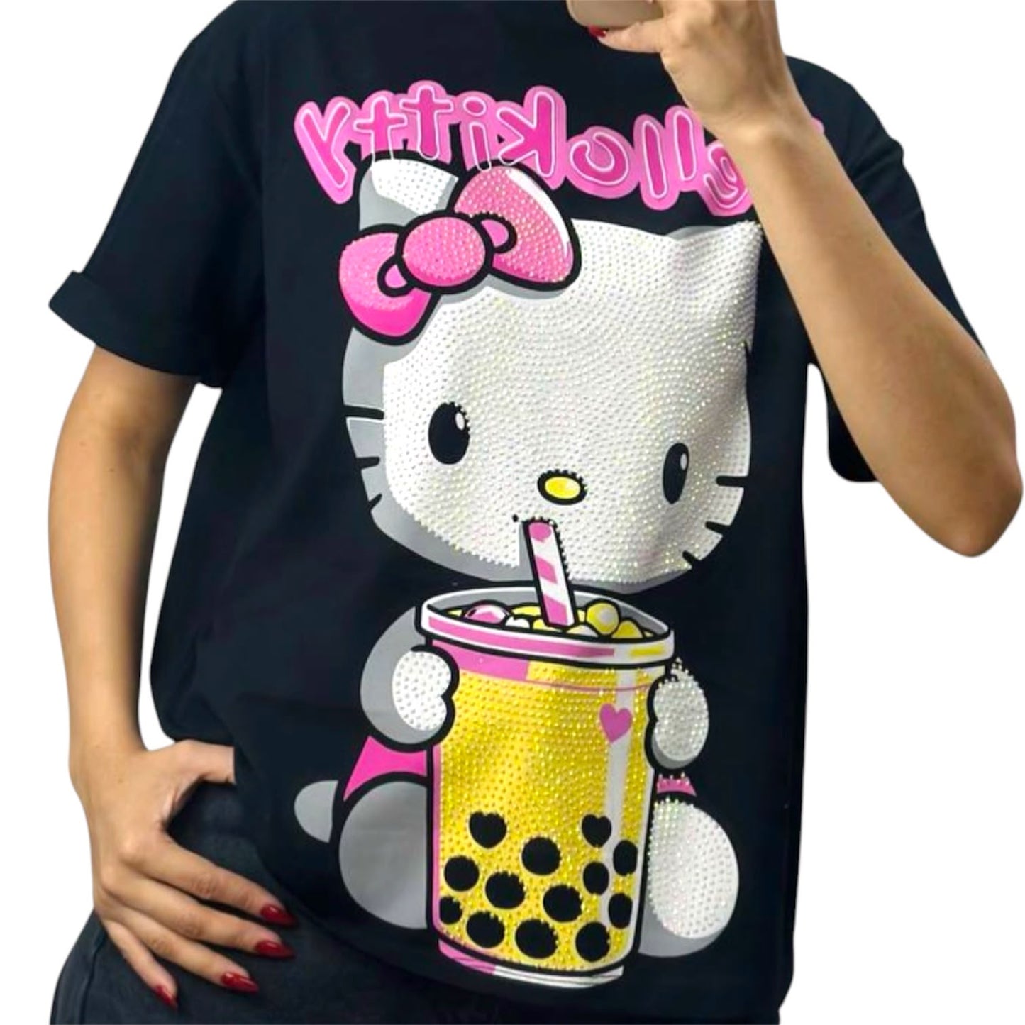 Blusa Corte L Hello Kitty Vaso Negro