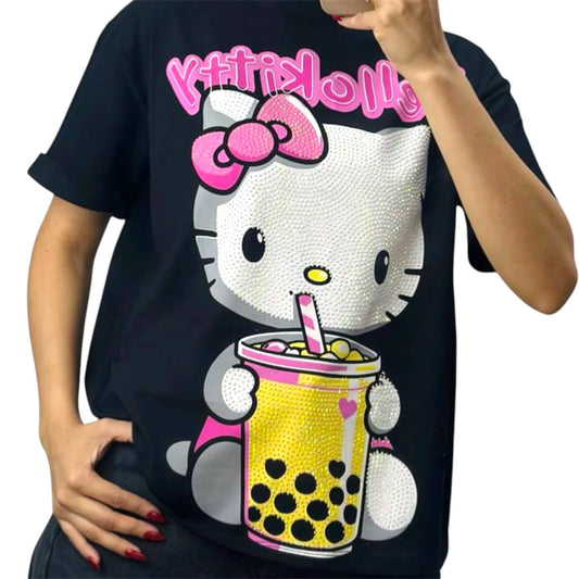 Blusa Corte L Hello Kitty Vaso Negro