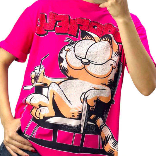 Blusa Corte L Garfield Sentado Fucsia
